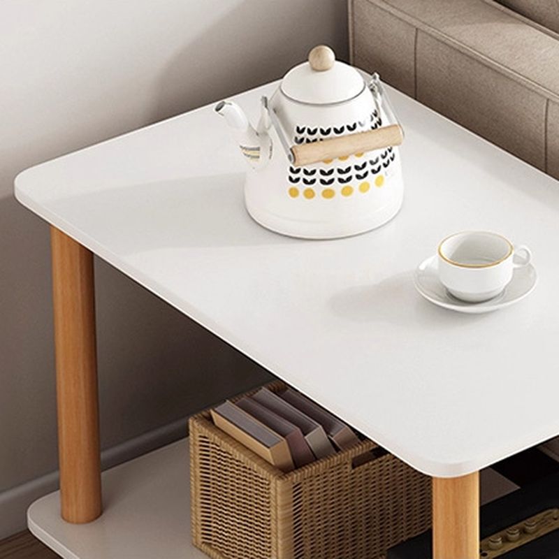 Contemporary Chairside Table Only with Engineered Wood Top, 4 Legs, Chalk/Caramel/Unfinished Color, Rectangle/Square Shape, and Shelf