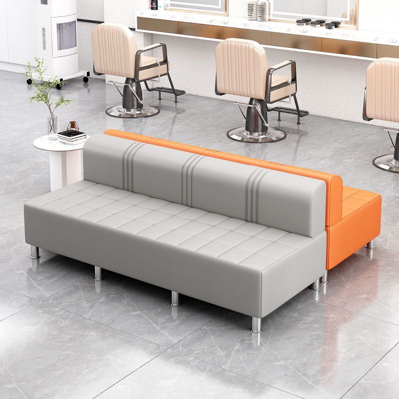 Contemporary Faux Leather Grey/Cerulean/Apricot Sofa for The Parlor