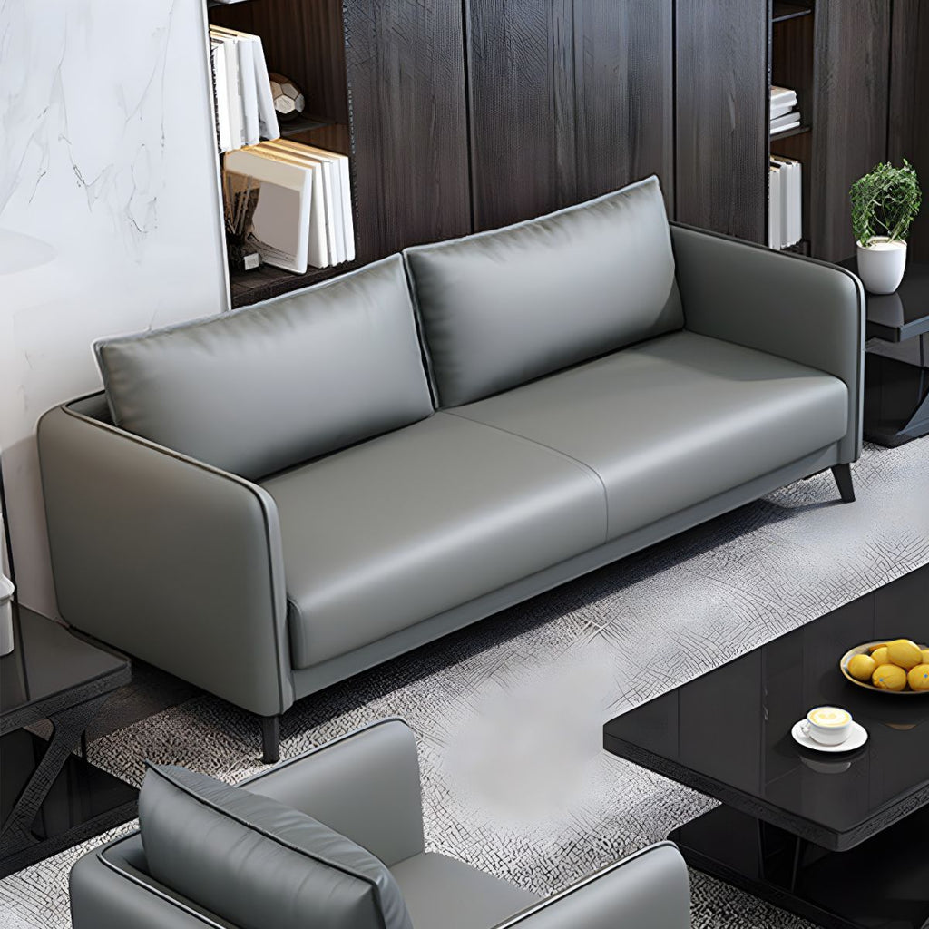 Standard Square Arm Leather Stain Resistant Sofa Couch with Pillows