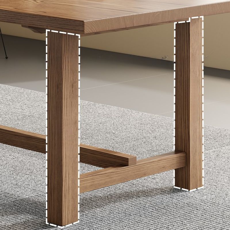 Contemporary Solid Wood Kitchen & Dining Table with Light Brown Trestle Base, Fixed Table, Waterproof for 6-person Seat, Solid Wood Tabletop
