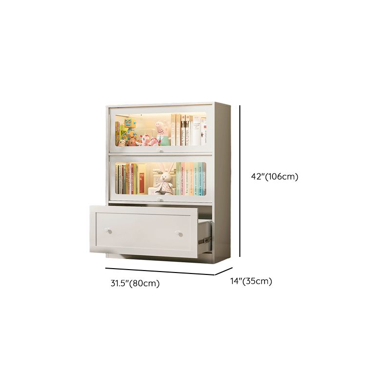 Vertical White Steel Rack Storage with 4 Shelves/2-Shelf/3-Shelf, 1-Drawer, Transparent Glass Door and Closed Back