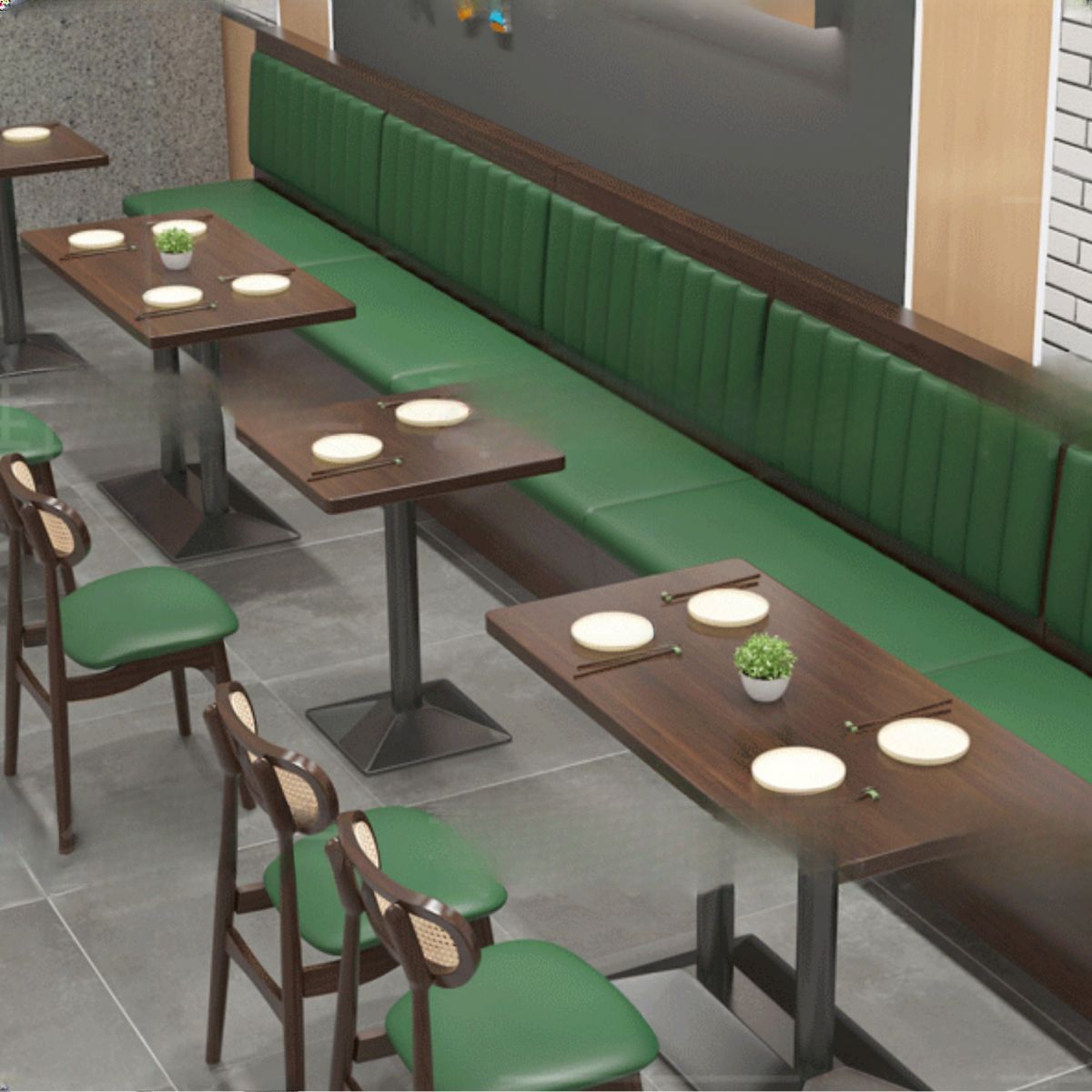 Modern Simple Style Double Sided Booth/Single Sided Booth in Jade Green with Cushioned Back