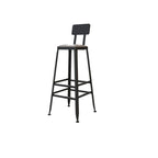 Rectangular Modern Stone Top Bar Table Set with Trestle Base and Backrest Barstools