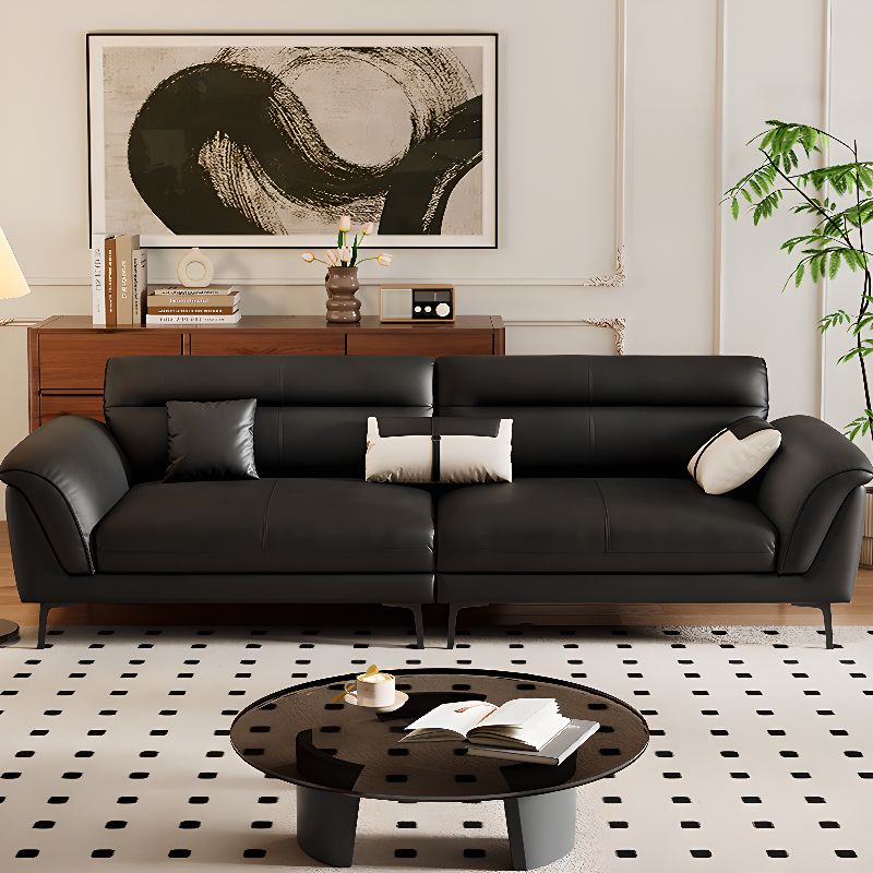 Midnight Black Standard Sofa with Armrest and 3 Pillows for Drawing Room