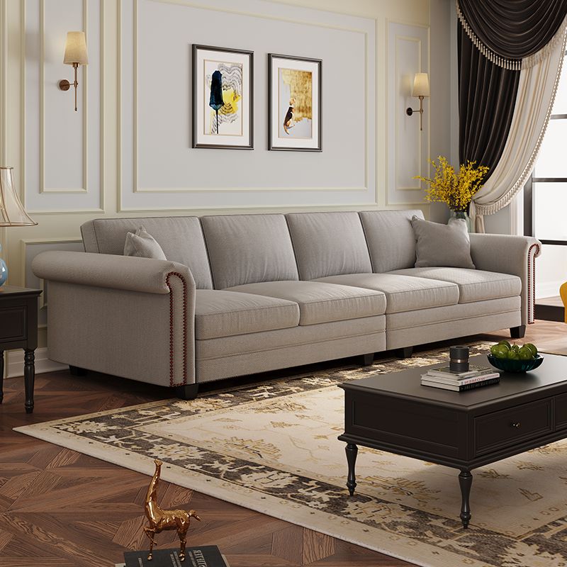 Drawing Room Standard Sofa in Light Gray/Navy Blue/Off-White with Armrest