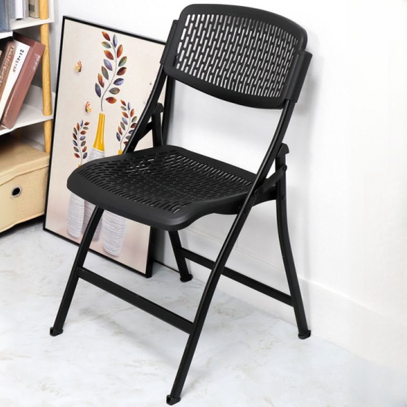 Contemporary Solid Color Side Chair with Ventilated Back, Compact Foldable Metal Frame for Hardwood