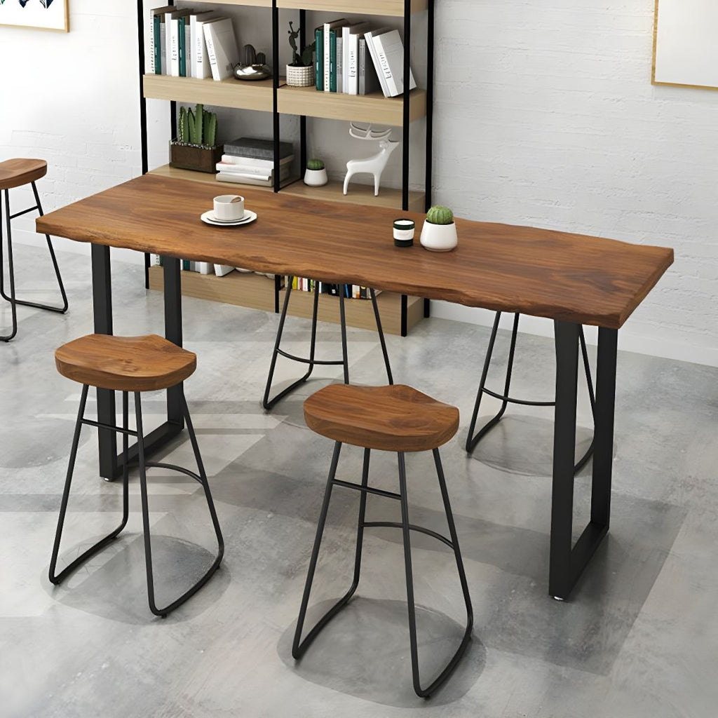 Modern 1/5 Pieces Bar Table Set Rectangle Pine Wood Counter Table with Stools for Balcony