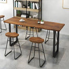 Modern 1/5 Pieces Bar Table Set Rectangle Pine Wood Counter Table with Stools for Balcony