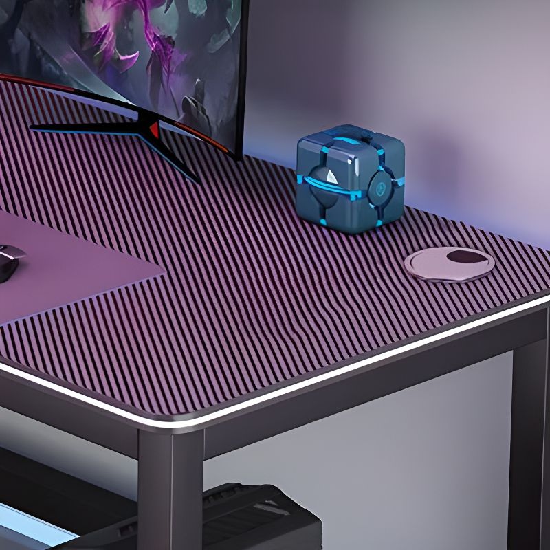 Alloy H-Shape Base Black Rectangle Scratch Resistant Office Computer Desk with Rounded Corners and Cable Management, Cable Management Included