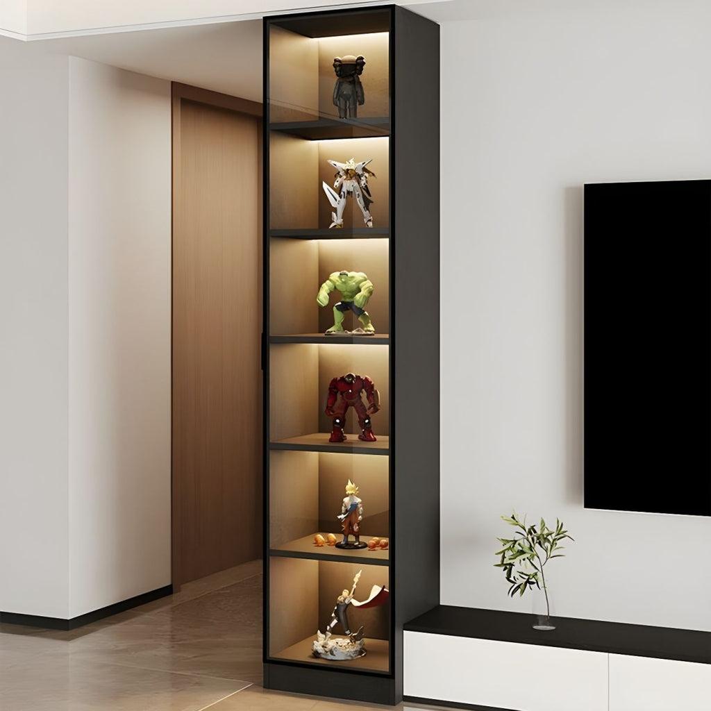 Elegant Glass Display Cabinet with Wood and Lighting Included