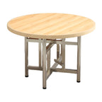 Simple Circular-shaped Dining Table with a Wooden Tabletop, Foldable Design in Unfinished Color