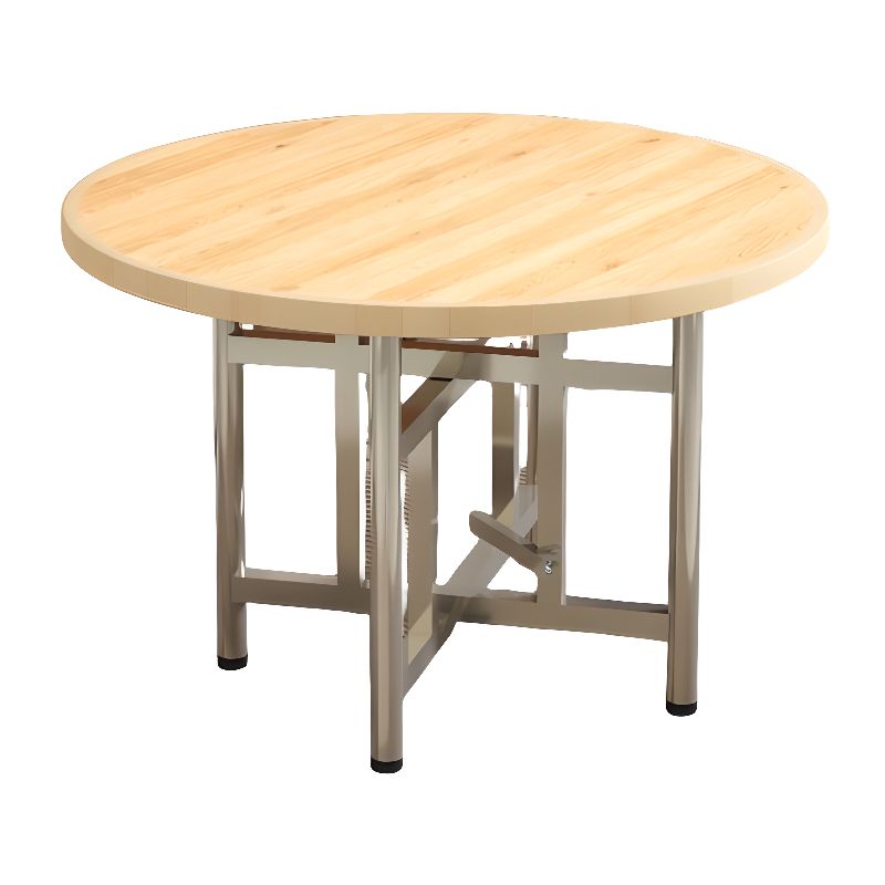 Simple Circular-shaped Dining Table with a Wooden Tabletop, Foldable Design in Unfinished Color