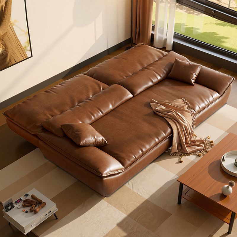 Modish Solid Color Scratch-immune Convertible Sofa in Auburn with 4-seater/3-seater/for 2, Pillow Top Arm, and 2 Pillows