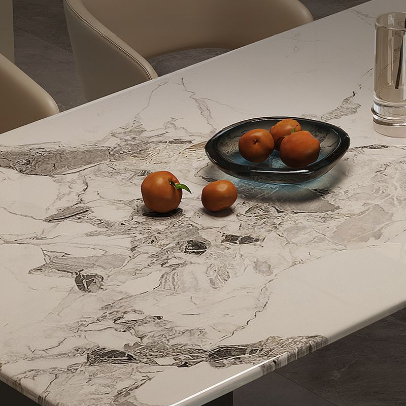 Art Deco Marble Dining Table in Gray with Fixed Table, Dirt-resistant for 6-person Seat, Marble Slab Top and Mixed-material Design
