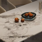 Art Deco Marble Dining Table in Gray with Fixed Table, Dirt-resistant for 6-person Seat, Marble Slab Top and Mixed-material Design
