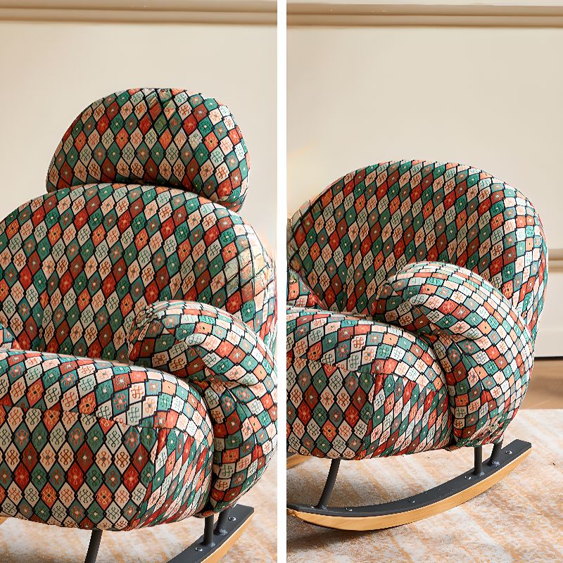 Rocking Chair Couch with Round Arm, Ottoman, Rear Back, Stationary