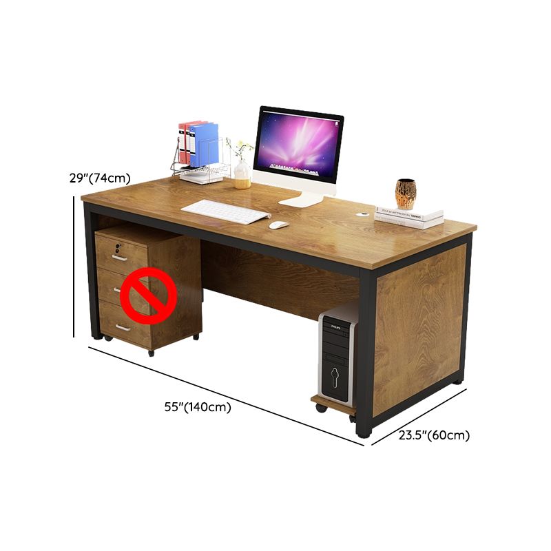 Trendy Rectangular Laminate Light Brown Office Computer Desk with Organized Wiring System and CPU Stand