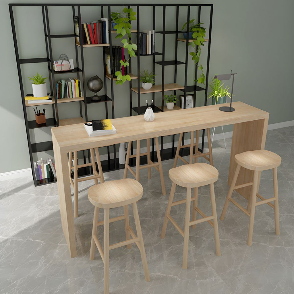 Modern Rectangle Solid Wood Bar Table Set 1/7 Pieces Counter Table with Backless Stools