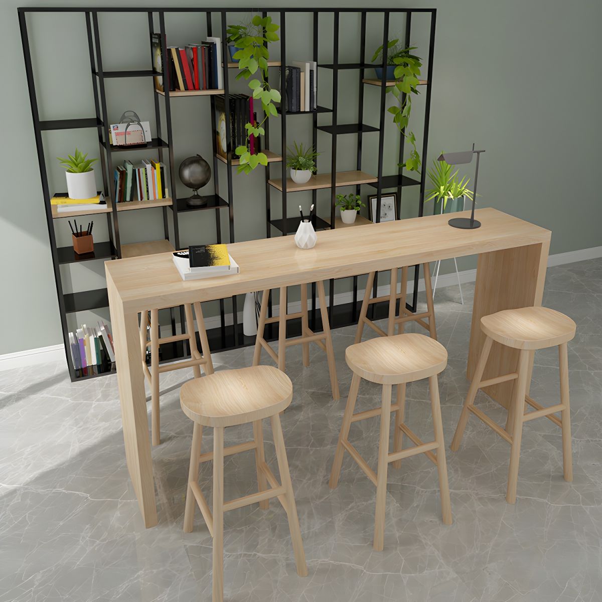 Modern Rectangle Solid Wood Bar Table Set 1/7 Pieces Counter Table with Backless Stools