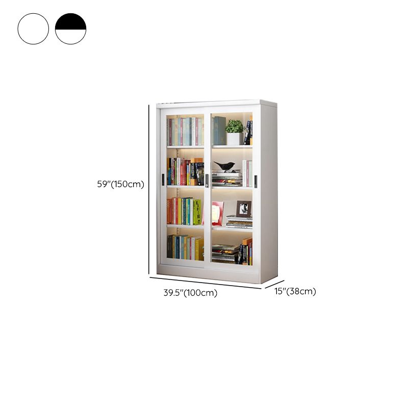 Steel Vertical Barrister Bookcase with Transparent Glass Doors and Closed Back, Featuring 6-Shelf/5-Shelf/4-Shelf