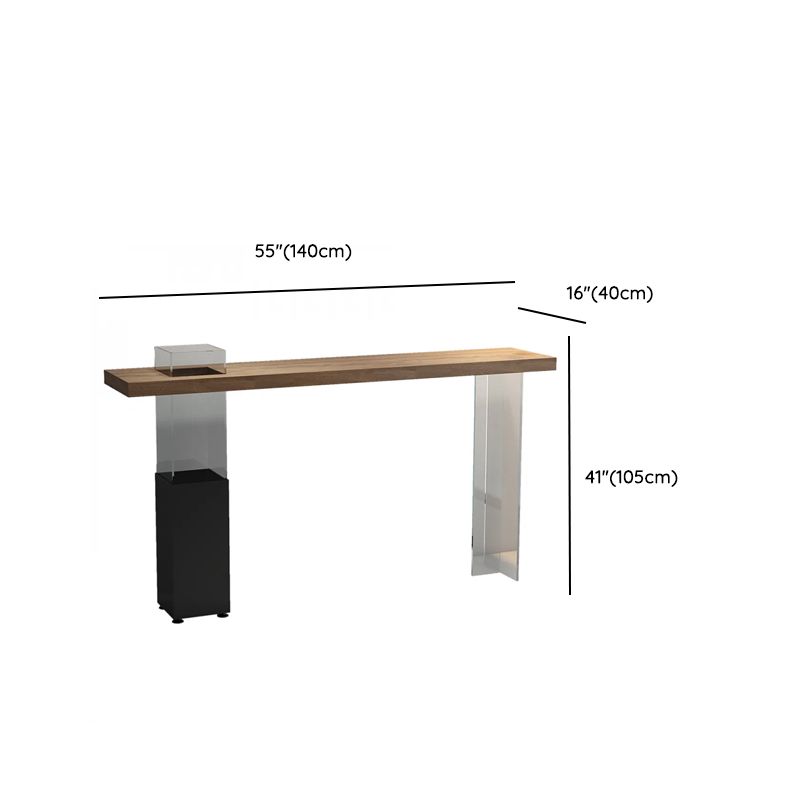 Modern Rectangular Pine Wood Pub Table with Two-sided Pedestal in Wood Grain