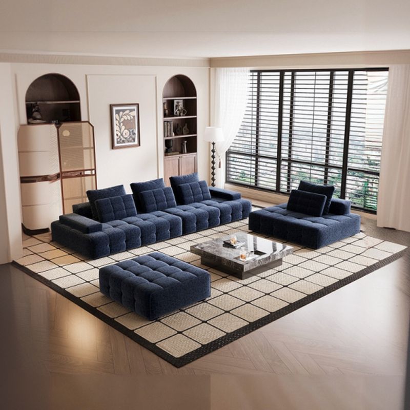 Modish Solid Color Stain Resistant Standard Sofa in Dark Blue for 4-seater/5 Person/for 6