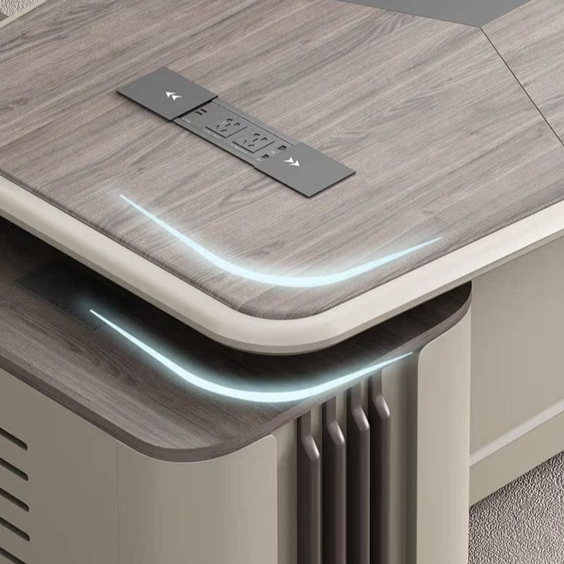 Moisture Resistant Executive Desk with Cabinet, Front Splash, Cooling Hole, 4 Drawers/2 Drawers, 1 Exterior Shelf, Cable Management & Twin Pedestal/Pedestal