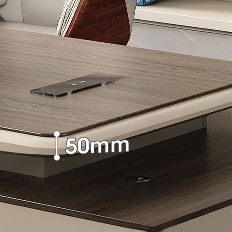 Scratch-proof Desk with 2 Drawers, Cabinet, Dual Footing Base, Exterior Shelf, Cable Management, Front Splash, and Cooling Hole