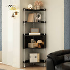 Modern Simple Style Nook Decorative Cabinet with 5/4 Exterior Shelves, Rubberwood Countertop, and Midnight Black/Sepia Top