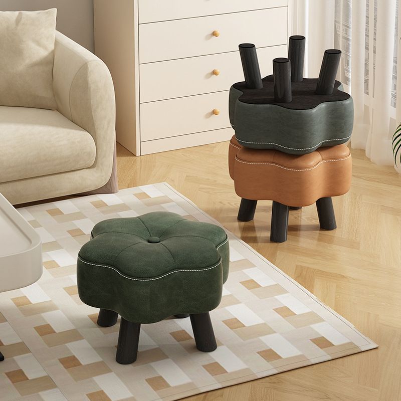 Trendy Unique Solid Color Standard Ottoman in Leatherette with Dove Grey/Green/Cream Upholstery and Button-tufted Design