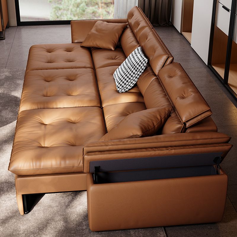 Modish Solid Color Stain Resistant Standard Sofa in Light Brown, 3-Seater with 3 Pillows