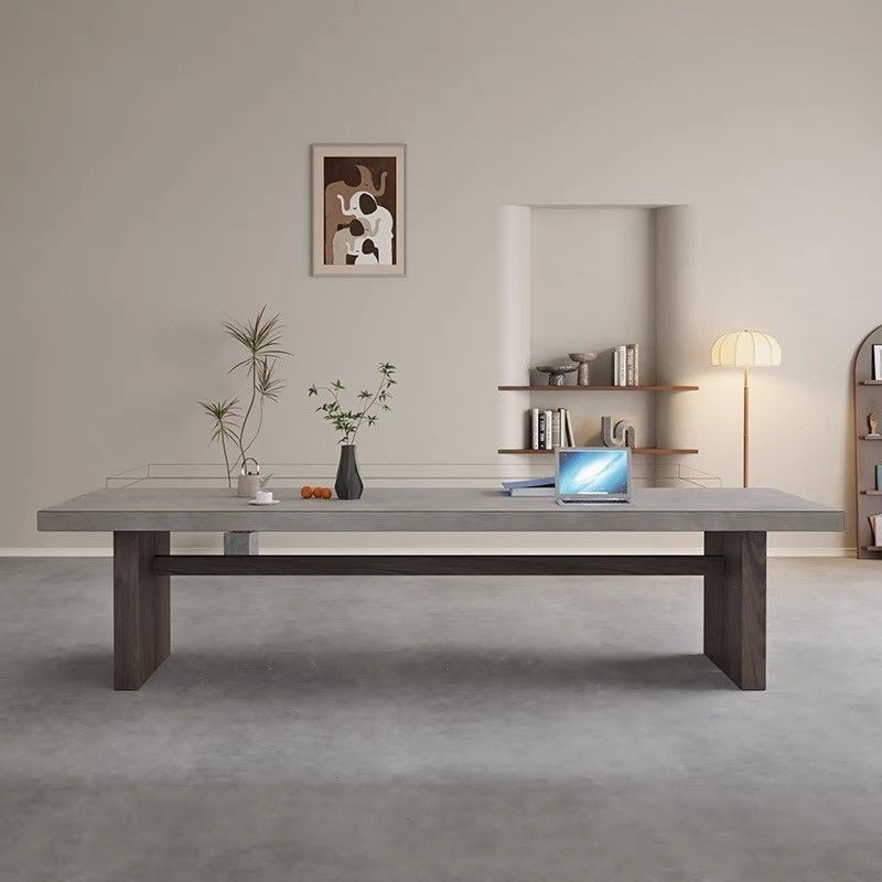 Modern Rectangular Pine Wood Gray Conference Desk