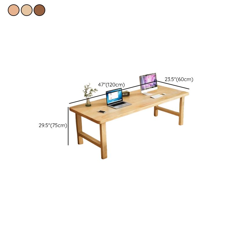 Casual Writing Desk with Storage, Scratch-proof H-Shape Base, Exterior Shelf in Sepia/Natural Natural Wood