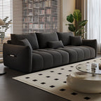 Modish Solid Color Scratch-durable Standard Sofa in Midnight Black/Mocha/Off-White, Seats 3 with 3 Pillows