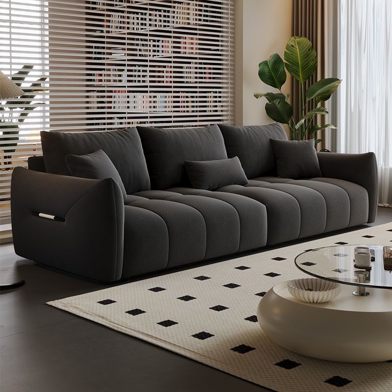 Modish Solid Color Scratch-durable Standard Sofa in Midnight Black/Mocha/Off-White, Seats 3 with 3 Pillows