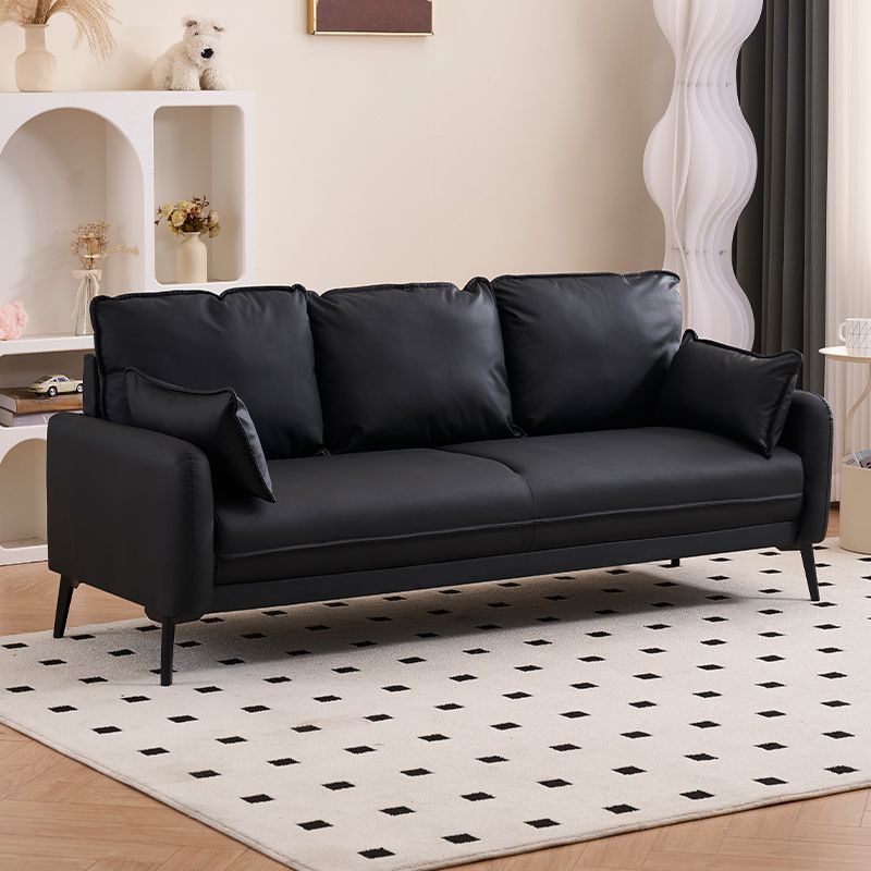 Simple Off-White/Amber Color/Gray Stain Resistant Solid Color Synthetic Leather Floor Sofa with 2 Pillows for 3-seater