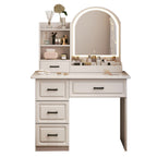 Modern Standard Vanity Set in White with 5 Drawers, Timber Frame, Mirror Lights, and Seat