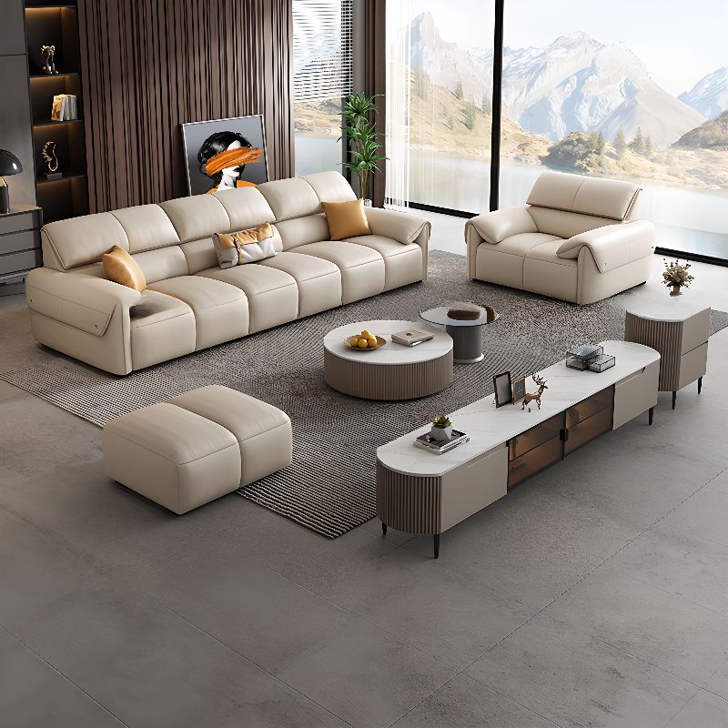 Tear Resistant Leather Sofa Couch in White with 3 Pillows