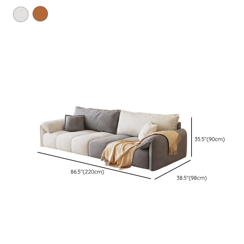Contemporary Modern Stain Resistant Solid Color Standard Sofa in Off-White/Amber Flannel, Seats 4/3 with 2 Pillows