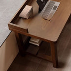 Casual Sepia Writing Desk with Storage and Scratch-proof H-Shape Base Featuring Exterior Shelf and Baffle