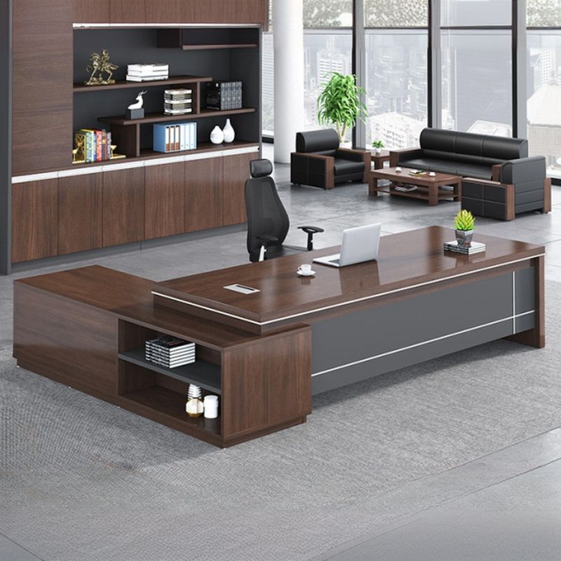Office Desk with Watertight Durability, 2 Drawers, Stump Base, Exterior Shelf, Cable Management, CPU Storage, and Front Splash