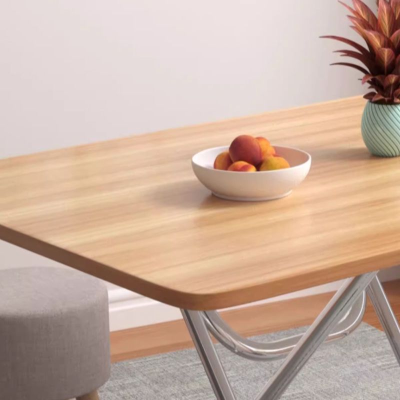 Silver Veneer Dining Table with Crossed Legs, Foldable Square Top for 2-seater, Scratch Resistant