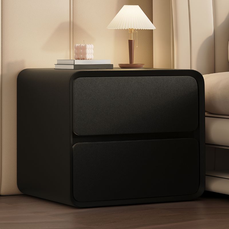 Modish Curved Nightstand with Pleather Countertop