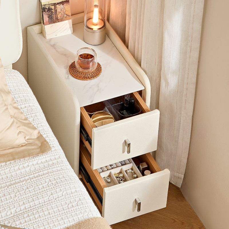 Modish Nightstand With Drawer Organization, 2 Drawers, Stone Countertop, and Leg