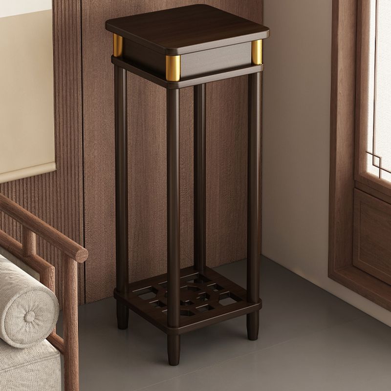 Auburn 2 Tiers Square Plant Stand Side Table with Solid Wood & Brass Top, 1 Piece Set, 2 Shelves, and Legs