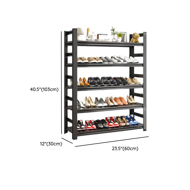 Art Deco Steel Rectangle Ink Finish Shoe Rack with Adjustable Shelves for 40+ Pairs in Drawing Room