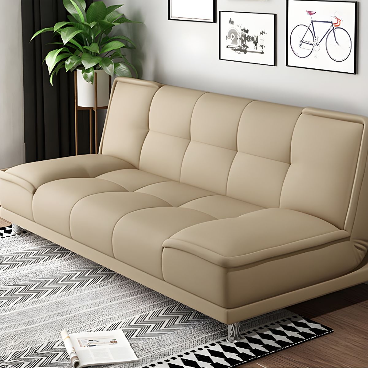 75"Modern Minimalist Armless Foldable Sleeper Leather Settee