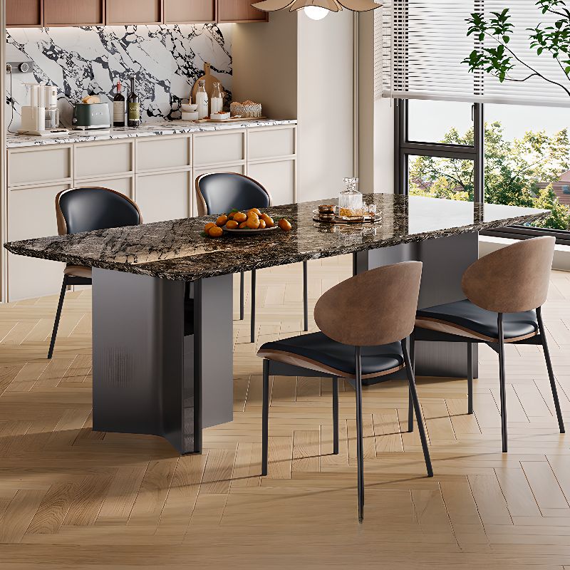 Casual Marble Dining Table with Fixed Table in Ink, Scratch-shielded for 6-person Seat/4 People/8 People, Marble Top Material Combination