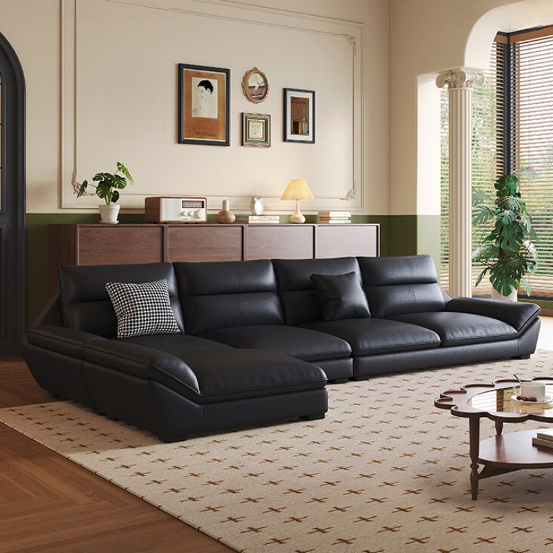 Contemporary Modern Solid Color Scratch-durable/Water Resistant Standard/Single Sofa in Midnight Black, Seats 3/5/4 with 2/1 Pillows