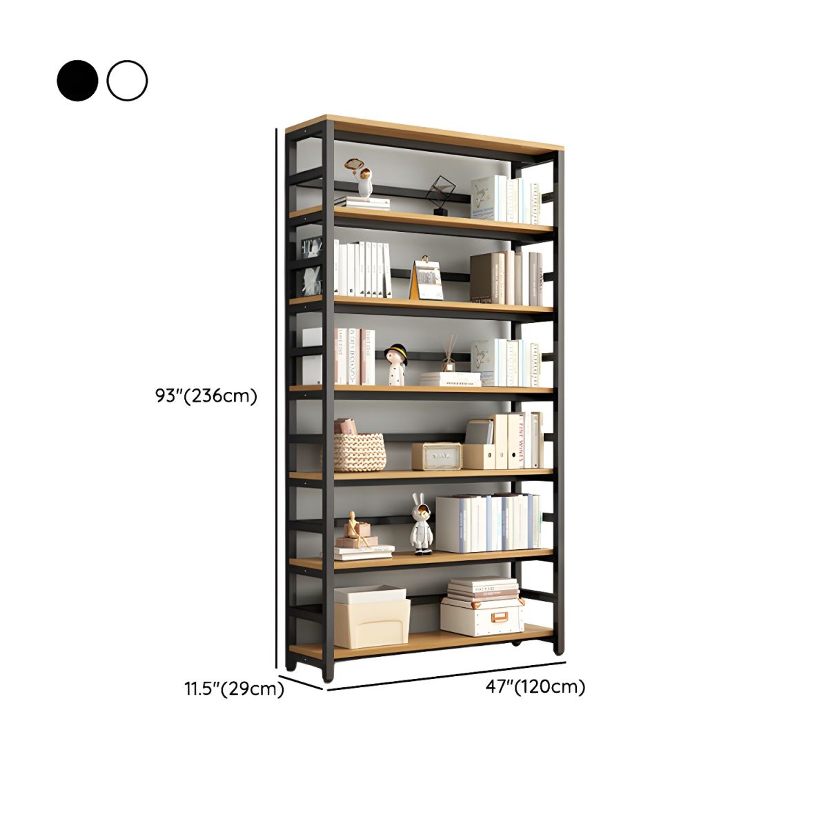 Modern Metal Display Stand with Wooden Shelves and Open Storage